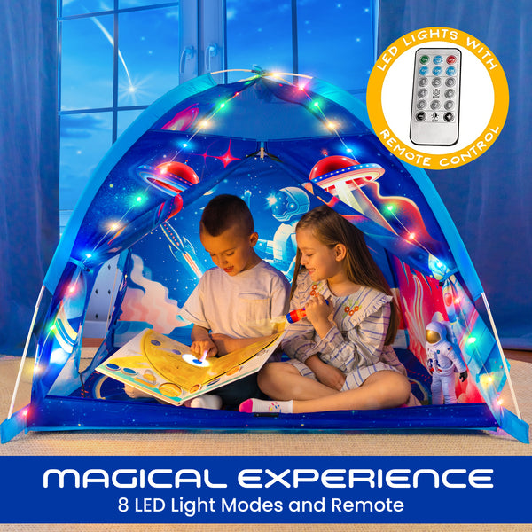 W&O Rocket Blast Super Dome - Tenda Gioco A Forma Di Razzo Con Luci LED, Suoni Spaziali E Proiettore - Premio Mom's Choice